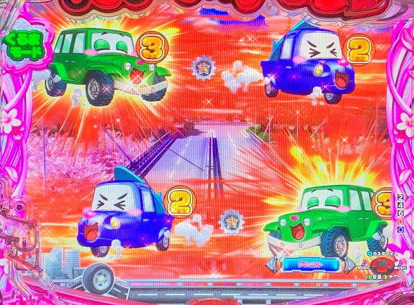 Pぱちんこ乗物娘 with CYBERJAPANDANCERS 2nd season くるまモード中の演出 予告・リーチ演出